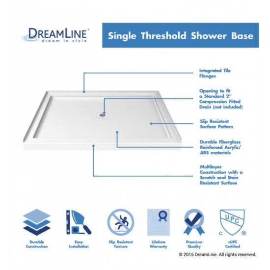 DreamLine DLT-110 SlimLine 42" Center Drain Single Threshold Shower Base