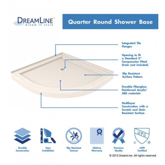 DreamLine DLT-7030 SlimLine 33" to 38" Corner Drain Quarter Round Shower Base