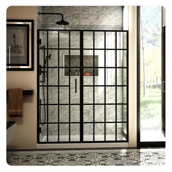 DreamLine SHDR-2458720-89 Unidoor Toulon 58 1/2" Fully Frameless Hinged Shower Door in Satin Black