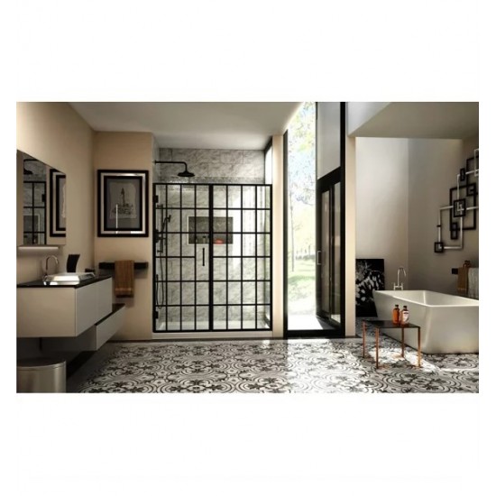 DreamLine SHDR-2458720-89 Unidoor Toulon 58 1/2" Fully Frameless Hinged Shower Door in Satin Black