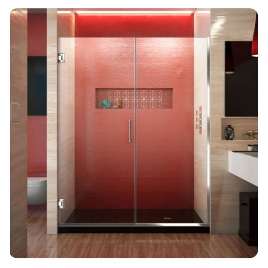 DreamLine SHDR-257210-HFR Unidoor Plus W 53 1/2" to 61" x H 72" Hinged Shower Door, Half Frosted Glass Door