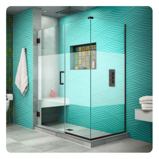 DreamLine SHEN-24-HFR Unidoor Plus W 29 1/2" to 36 1/2" x D 30 3/8" to 34 3/8" x H 72" Hinged Shower Enclosure, Half Frosted Glass Door
