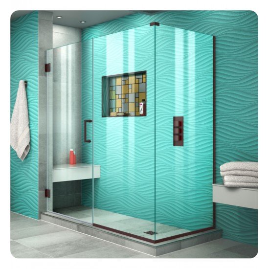 DreamLine SHEN--HFR Unidoor Plus W 53" to 60" x D 30 3/8" to 34 3/8" x H 72" Hinged Shower Enclosure, Half Frosted Glass Door