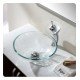 Kraus C-GV-100-12MM-10 Crystal 17" Round Single Bowl Vessel Bathroom Sink with Waterfall Faucet