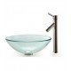 Kraus C-GV-101-12MM-1002 Clear 17" Round Single Bowl Vessel Bathroom Sink with Sheven Faucet