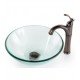 Kraus C-GV-101-12MM-1005 Clear 17" Round Single Bowl Vessel Bathroom Sink with Riviera Faucet