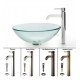 Kraus C-GV-101-12MM-1007 Clear 17" Round Single Bowl Vessel Bathroom Sink with Ramus Faucet