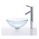 Kraus C-GV-101-14-12MM-1002CH Clear 14" Round Single Bowl Vessel Bathroom Sink with Sheven Faucet