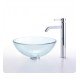 Kraus C-GV-101-14-12MM-1007CH Clear 14" Round Single Bowl Vessel Bathroom Sink with Ramus Faucet