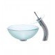 Kraus C-GV-101FR-12MM-10 Frosted 17" Glass Round Single Bowl Vessel Bathroom Sink with Waterfall Faucet