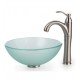 Kraus C-GV-101FR-14-12MM-1005SN Frosted 14" Glass Round Single Bowl Vessel Bathroom Sink with Riviera Faucet