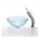 Kraus C-GV-101FR-14-12MM-10SN Frosted 14" Glass Round Single Bowl Vessel Bathroom Sink with Waterfall Faucet