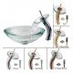 Kraus C-GV-150-19MM-10CH Clear 17" Round Single Bowl Vessel Bathroom Sink with Waterfall Faucet