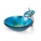 Kraus C-GV-204-12MM-10 Galaxy Blue 17" Irruption Glass Round Single Bowl Vessel Bathroom Sink with Waterfall Faucet