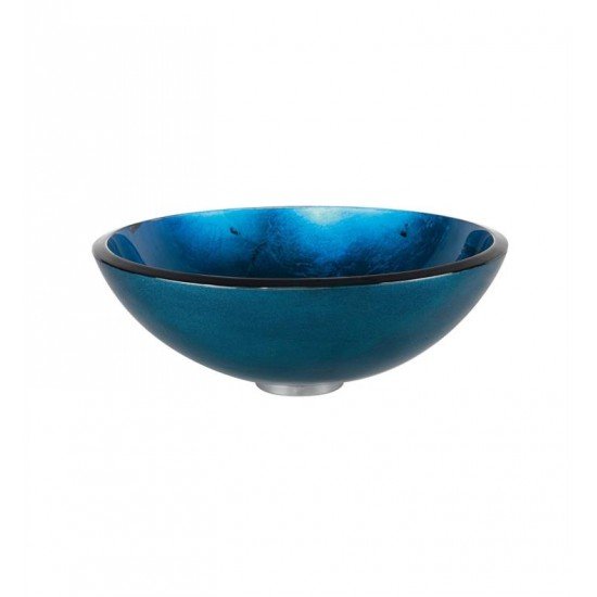 Kraus C-GV-204-12MM-10 Galaxy Blue 17" Irruption Glass Round Single Bowl Vessel Bathroom Sink with Waterfall Faucet