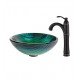Kraus C-GV-391-19MM-1005 Nature 17" Nei Glass Round Single Bowl Vessel Bathroom Sink with Riviera Faucet