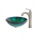Kraus C-GV-391-19MM-1005 Nature 17" Nei Glass Round Single Bowl Vessel Bathroom Sink with Riviera Faucet