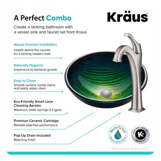 Kraus C-GV-391-19MM-1200 Elavo 17" Round Multi-colored Bathroom Vessel Sink with Arlo Vessel Faucet and Pop-Up Drain