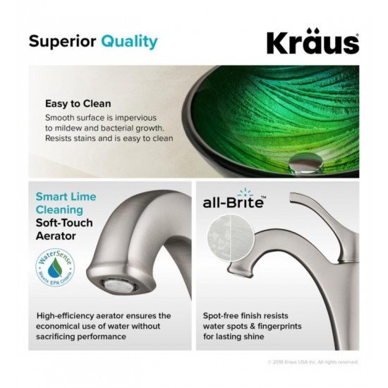 Kraus C-GV-391-19MM-1200 Elavo 17" Round Multi-colored Bathroom Vessel Sink with Arlo Vessel Faucet and Pop-Up Drain