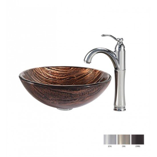 Kraus C-GV-398-19MM-1005 Nature 17" Gaia Glass Round Single Bowl Vessel Bathroom Sink with Riviera Faucet