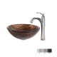 Kraus C-GV-398-19MM-1005 Nature 17" Gaia Glass Round Single Bowl Vessel Bathroom Sink with Riviera Faucet