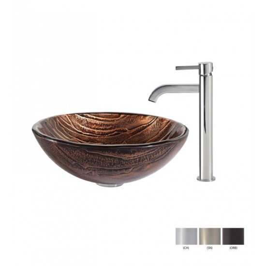 Kraus C-GV-398-19MM-1007 Nature 17" Gaia Glass Round Single Bowl Vessel Bathroom Sink with Ramus Faucet
