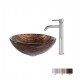 Kraus C-GV-398-19MM-1007 Nature 17" Gaia Glass Round Single Bowl Vessel Bathroom Sink with Ramus Faucet