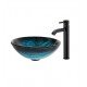 Kraus C-GV-399-19MM-1007 Nature 17" Ladon Glass Round Single Bowl Vessel Bathroom Sink with Ramus Faucet
