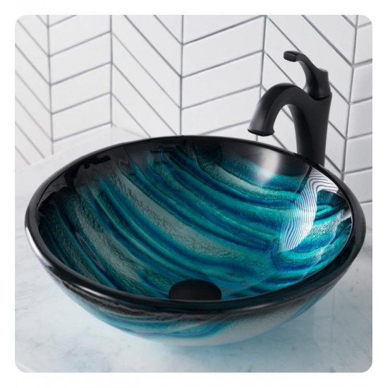 Kraus C-GV-399-19MM-1200 Elavo 17" Round Multi-colored Bathroom Vessel Sink with Arlo Vessel Faucet and Pop-Up Drain