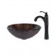 Kraus C-GV-580-12MM-1005ORB Copper 17" Illusion Glass Round Single Bowl Vessel Bathroom Sink with Riviera Faucet