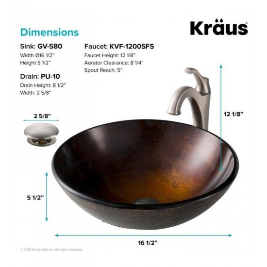 Kraus C-GV-580-12MM-1200 Elavo 16 1/2" Round Copper Bathroom Vessel Sink with Arlo Vessel Faucet and Pop-Up Drain