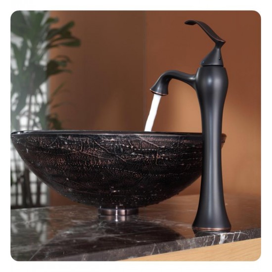 Kraus C-GV-580-12MM-15000ORB Copper 17" Illusion Glass Round Single Bowl Vessel Bathroom Sink with Ventus Faucet