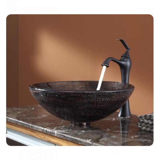 Kraus C-GV-580-12MM-15000ORB Copper 17" Illusion Glass Round Single Bowl Vessel Bathroom Sink with Ventus Faucet