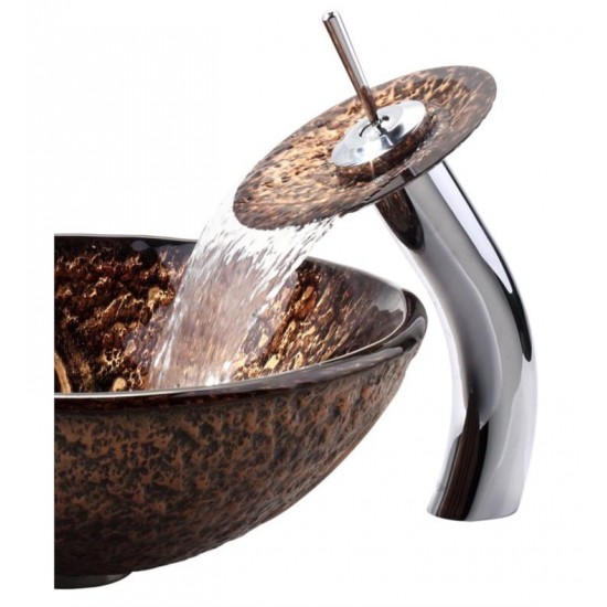 Kraus C-GV-650-19MM-10 Copper 17" Luna Glass Round Single Bowl Vessel Sink Waterfall Faucet