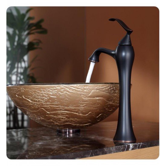 Kraus C-GV-651-12MM-15000ORB Ventus 17" Ares Glass Vessel Sink in Gold with Ventus Faucet in Oil Rubbed Bronze