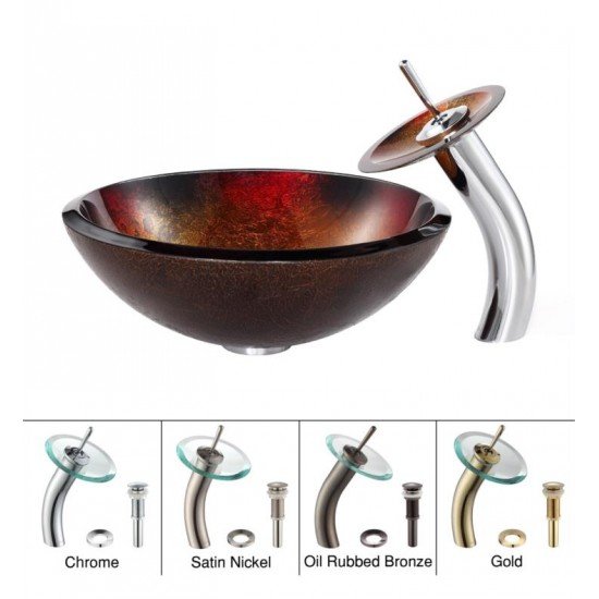Kraus C-GV-680-19MM-10 Copper 17" Mercury Glass Round Single Bowl Vessel Sink with Waterfall Faucet