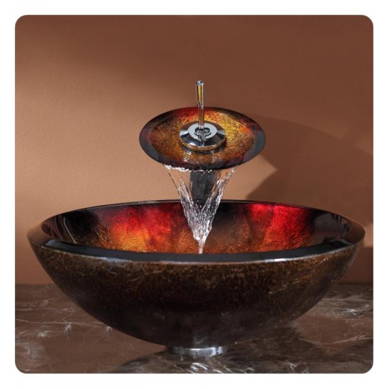 Kraus C-GV-680-19MM-10 Copper 17" Mercury Glass Round Single Bowl Vessel Sink with Waterfall Faucet