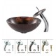 Kraus C-GV-684-12MM-10 Copper 17" Pluto Glass Round Single Bowl Vessel Sink with Waterfall Faucet