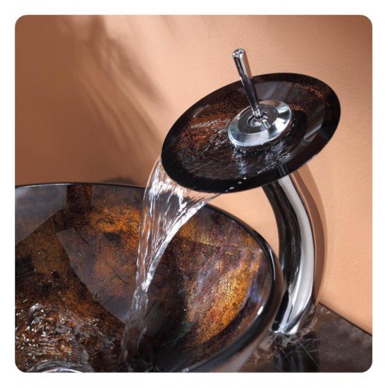 Kraus C-GV-684-12MM-10 Copper 17" Pluto Glass Round Single Bowl Vessel Sink with Waterfall Faucet