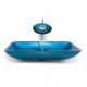 Kraus C-GVR-204-RE-10 Galaxy Blue 21 7/8" Irruption Glass Rectangular Single Bowl Vessel Sink with Waterfall Faucet