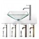 Kraus C-GVS-901-19MM-1007 Clear 16 1/2" Square Single Bowl Vessel Bathroom Sink with Ramus Faucet