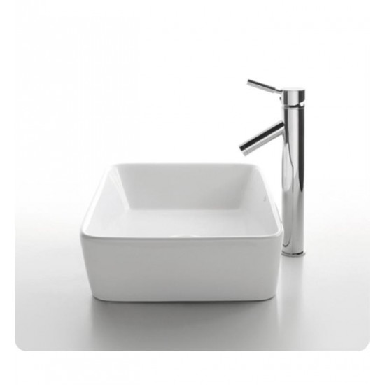 Kraus C-KCV-121-1002 White Ceramic 18 3/4" Rectangular Single Bowl Vessel Bathroom Sink with Sheven Faucet