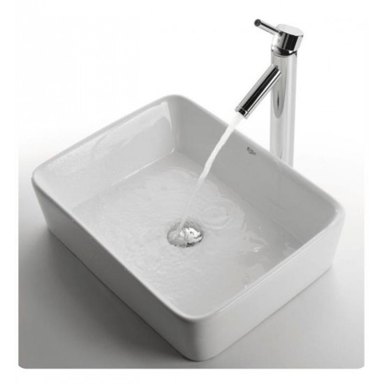 Kraus C-KCV-121-1002 White Ceramic 18 3/4" Rectangular Single Bowl Vessel Bathroom Sink with Sheven Faucet