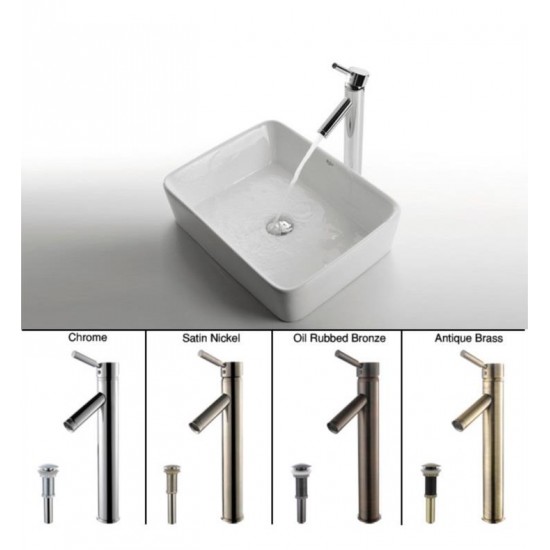 Kraus C-KCV-121-1002 White Ceramic 18 3/4" Rectangular Single Bowl Vessel Bathroom Sink with Sheven Faucet