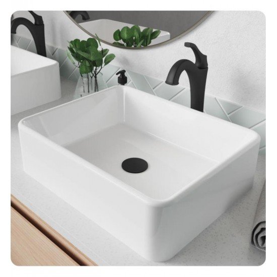 Kraus C-KCV-121-1200 Elavo 18 3/4" Rectangular White Bathroom Vessel Sink with Arlo Vessel Faucet and Pop-Up Drain
