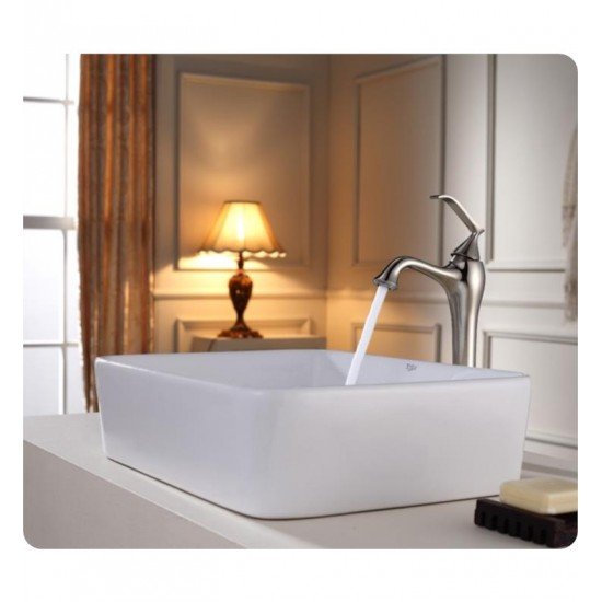 Kraus C-KCV-121-15000BN White Ceramic 18 3/4" Rectangular Single Bowl Vessel Bathroom Sink with Ventus Faucet