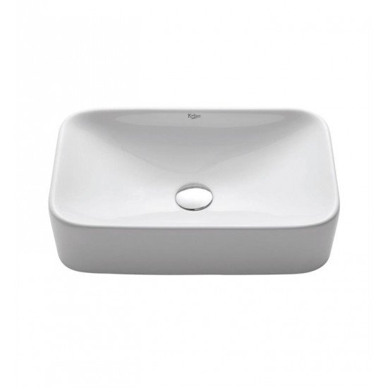 Kraus C-KCV-122-1007 White Ceramic 19 1/4" Rectangular Single Bowl Vessel Bathroom Sink with Ramus Faucet