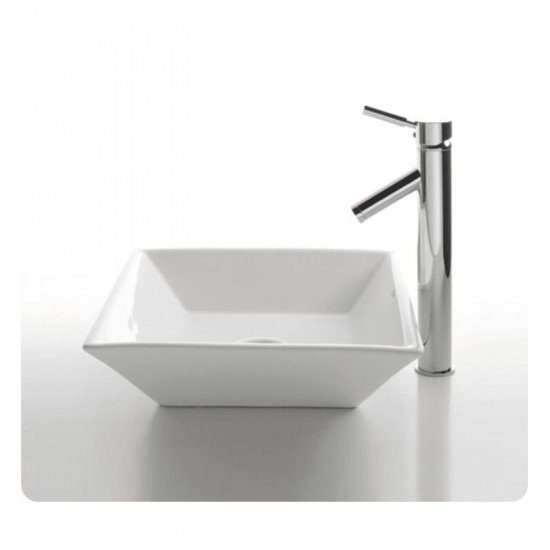 Kraus C-KCV-125-1002 White Ceramic 16" Square Single Bowl Vessel Bathroom Sink with Sheven Faucet