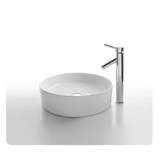 Kraus C-KCV-140-1002 White Ceramic 17 3/4" Round Single Bowl Vessel Bathroom Sink with Sheven Faucet