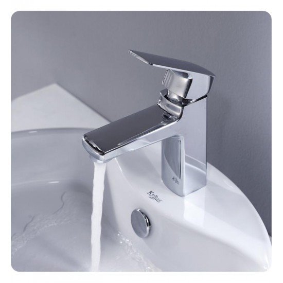 Kraus C-KCV-142-15501CH White Ceramic 18 1/4" Round Single Bowl Vessel Bathroom Sink with Virtus Faucet